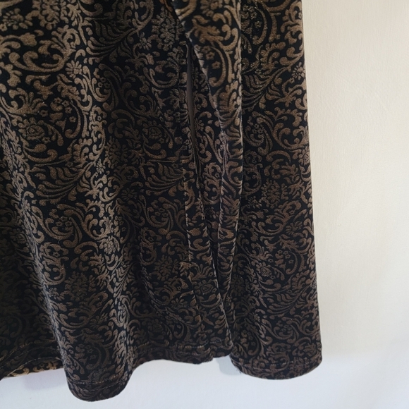 JONDEN Black Tan Paisley Velvet Blouse Sz L Drape Long Sleeve Fall Minimalist - Picture 8 of 11